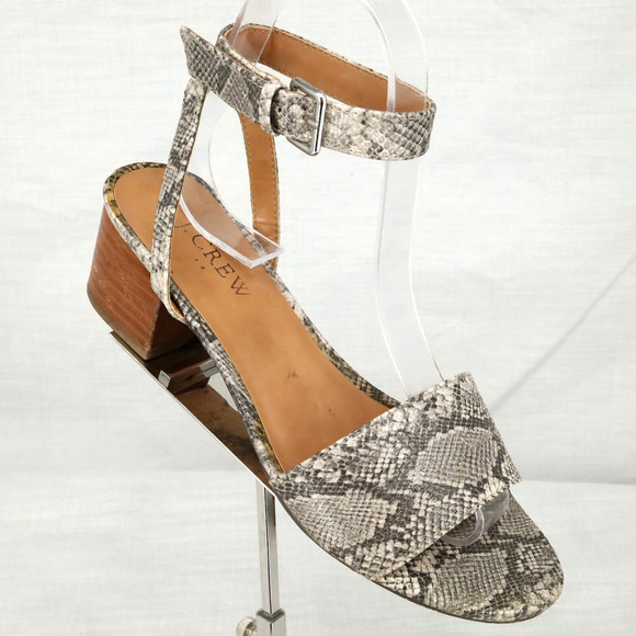 J Crew Sandals Womens 6 M Gray Animal Print Block Heels Ankle Strap Shoes - Picture 1 of 14